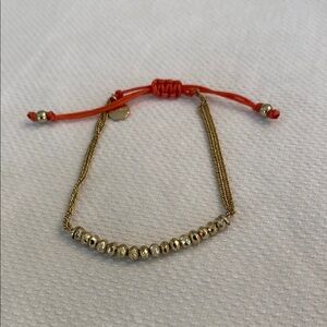 Stella&Dot Gold Bead Double Chain Orange Cord Adjustable Pulley Bracelet Retired
